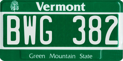 VT license plate BWG382