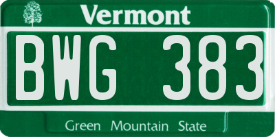 VT license plate BWG383