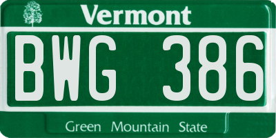 VT license plate BWG386
