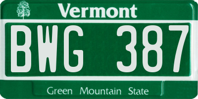 VT license plate BWG387