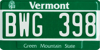 VT license plate BWG398