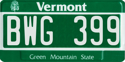 VT license plate BWG399