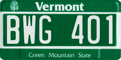 VT license plate BWG401