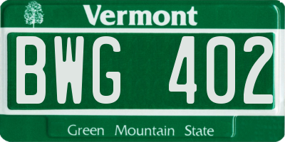 VT license plate BWG402