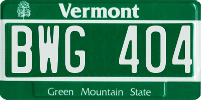 VT license plate BWG404