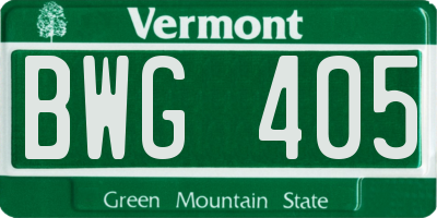 VT license plate BWG405
