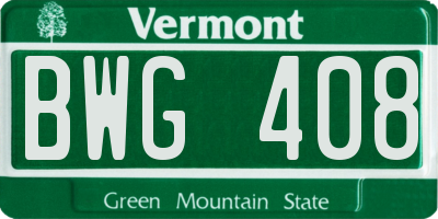 VT license plate BWG408