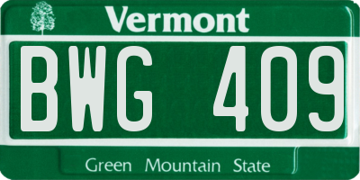 VT license plate BWG409