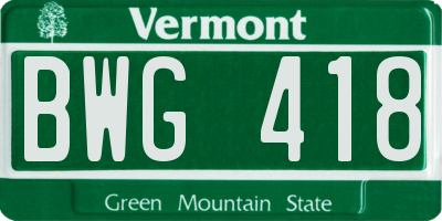 VT license plate BWG418