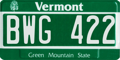 VT license plate BWG422