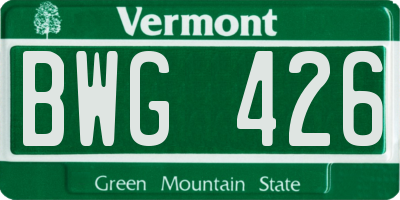 VT license plate BWG426