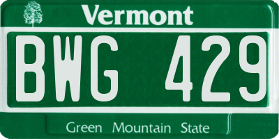 VT license plate BWG429