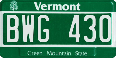 VT license plate BWG430