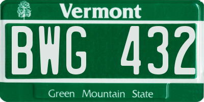 VT license plate BWG432