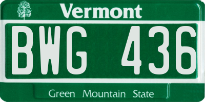 VT license plate BWG436