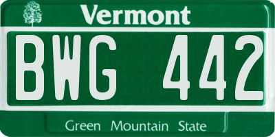 VT license plate BWG442
