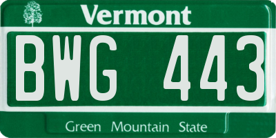 VT license plate BWG443
