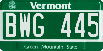 VT license plate BWG445