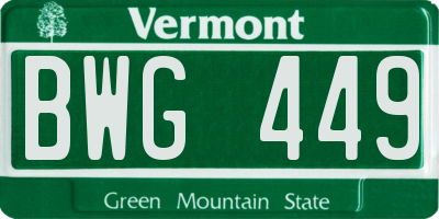 VT license plate BWG449