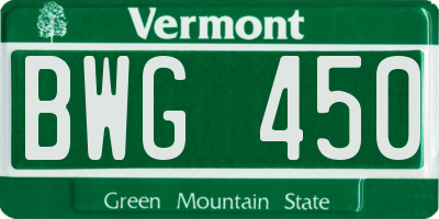 VT license plate BWG450