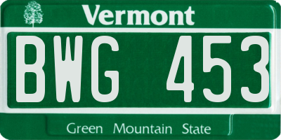 VT license plate BWG453