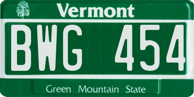 VT license plate BWG454
