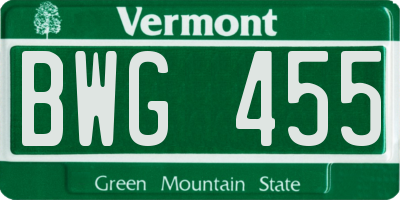 VT license plate BWG455