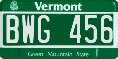 VT license plate BWG456
