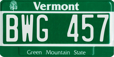 VT license plate BWG457