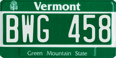 VT license plate BWG458