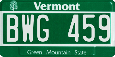 VT license plate BWG459