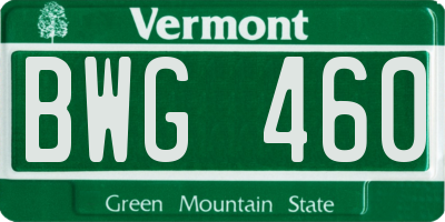 VT license plate BWG460