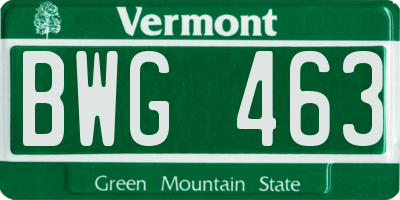 VT license plate BWG463