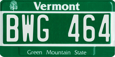 VT license plate BWG464