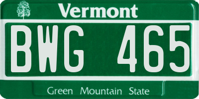 VT license plate BWG465