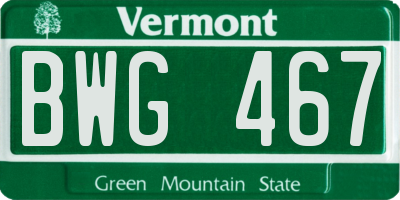 VT license plate BWG467