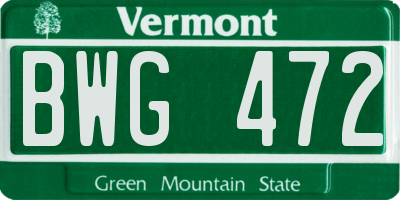 VT license plate BWG472