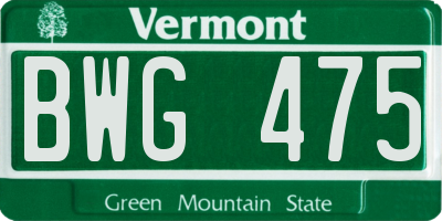 VT license plate BWG475