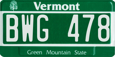 VT license plate BWG478