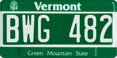 VT license plate BWG482