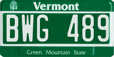 VT license plate BWG489