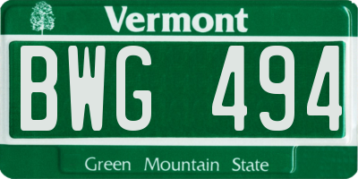 VT license plate BWG494