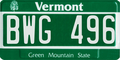 VT license plate BWG496