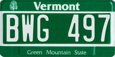 VT license plate BWG497