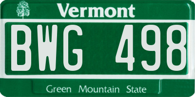 VT license plate BWG498
