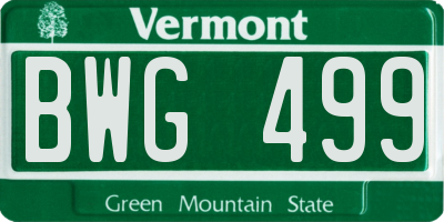 VT license plate BWG499