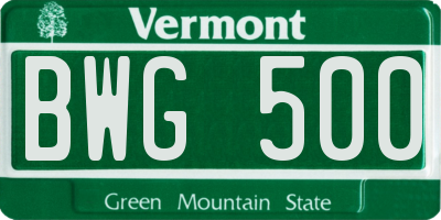 VT license plate BWG500