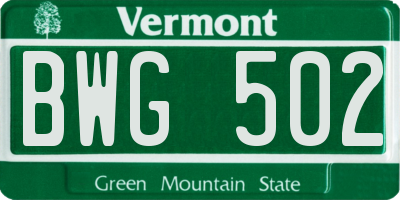 VT license plate BWG502