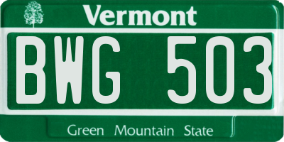 VT license plate BWG503