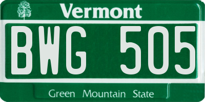 VT license plate BWG505
